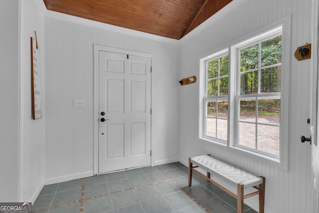 6290 Cascade Palmetto Hwy, Fairburn, GA 30213 - tiled foyer with wood ceiling, healthy amount of natural light, vaulted ceiling, and baseboards