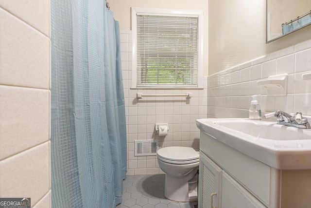 3431 Alcan Way, Tucker, GA 30084 - bathroom with tile walls, tile patterned flooring, vanity, toilet, and a shower with shower curtain