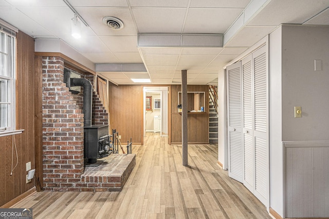 3431 Alcan Way, Tucker, GA 30084 - hallway featuring wood walls, light wood finished floors, stairway, and track lighting