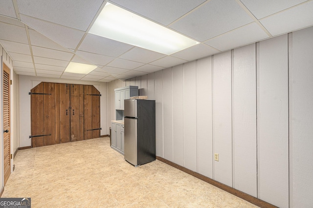 3431 Alcan Way, Tucker, GA 30084 - kitchen featuring freestanding refrigerator, a drop ceiling, gray cabinets, and light countertops