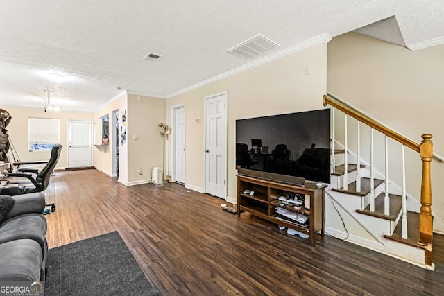 105 N River Dr Unit A, Atlanta, GA 30350 - living area with wood finished floors, a textured ceiling, ornamental molding, and stairway