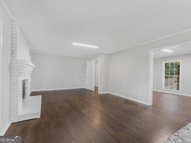 1110 Upper Hembree Rd, Roswell, GA 30076 - unfurnished living room with wood finished floors, crown molding, baseboards, and a fireplace
