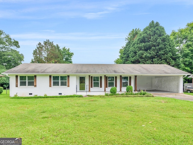 117 Thomas St, Griffin, GA 30224 - ranch-style house featuring concrete driveway, crawl space, a front lawn, and a carport