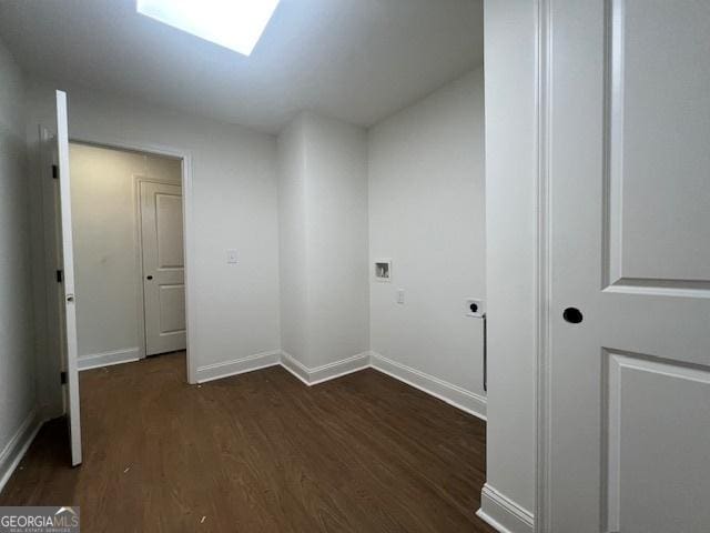 189 Warner Rd, Barnesville, GA 30204 - laundry area with hookup for an electric dryer, dark wood finished floors, washer hookup, and baseboards