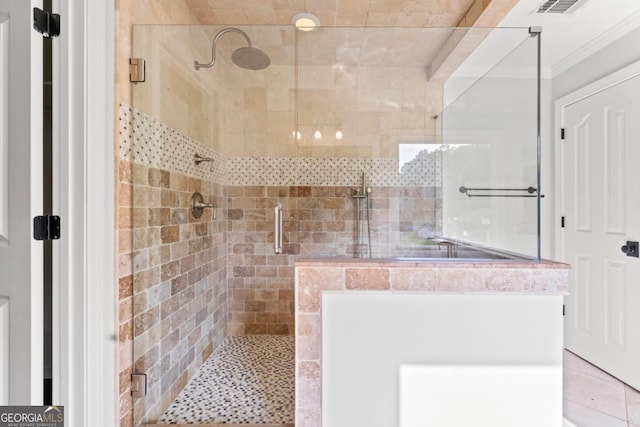 590 Arthur Rd, Canton, GA 30115 - bathroom with a shower stall and ornamental molding