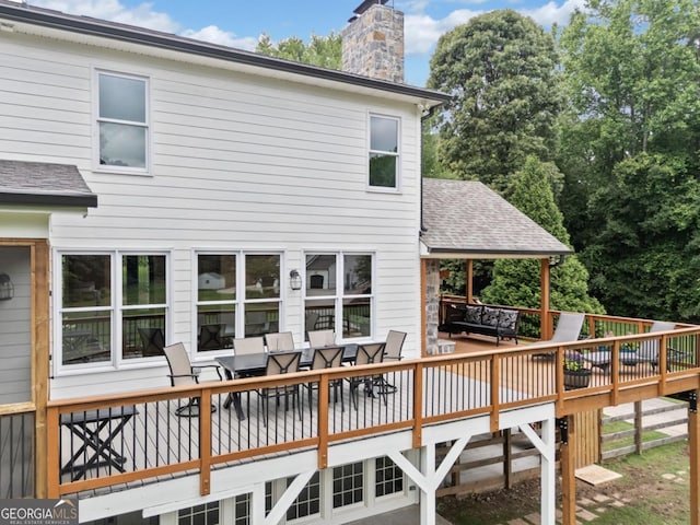 590 Arthur Rd, Canton, GA 30115 - rear view of property with roof with shingles, a chimney, a deck, and a patio area