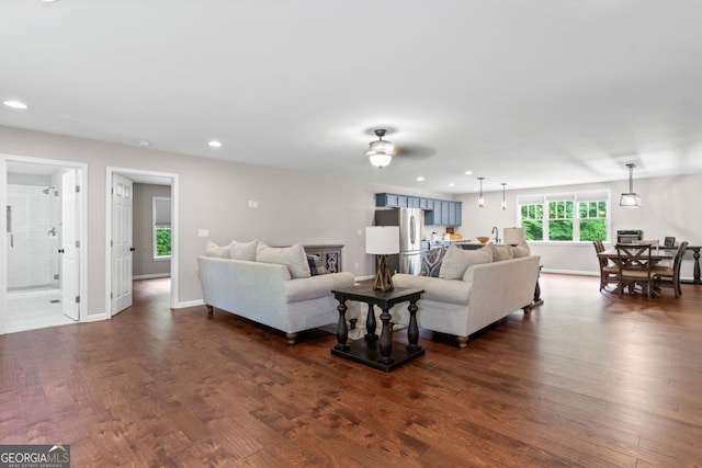 590 Arthur Rd, Canton, GA 30115 - living area with recessed lighting, dark wood-type flooring, and a ceiling fan