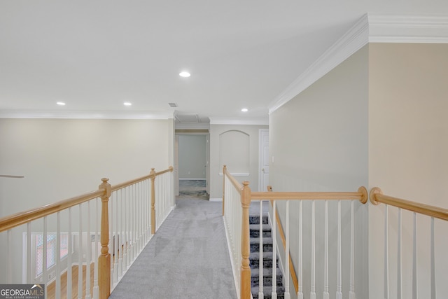 165 Hidden Lake Dr, Fayetteville, GA 30215 - hall featuring crown molding, recessed lighting, and light carpet