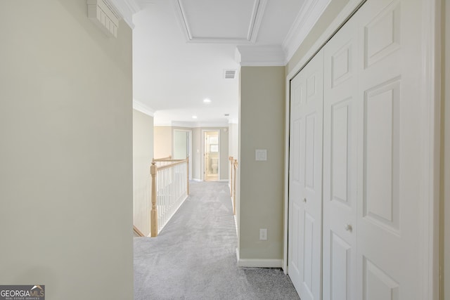 165 Hidden Lake Dr, Fayetteville, GA 30215 - hall featuring ornamental molding, carpet floors, recessed lighting, and baseboards