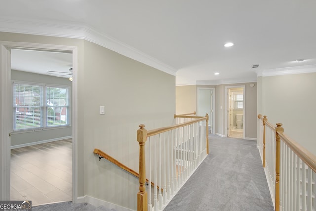 165 Hidden Lake Dr, Fayetteville, GA 30215 - corridor featuring an upstairs landing, plenty of natural light, crown molding, recessed lighting, and baseboards