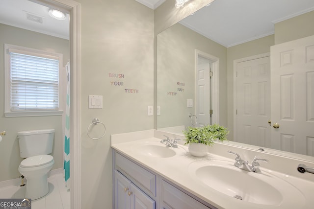 165 Hidden Lake Dr, Fayetteville, GA 30215 - full bath with double vanity, ornamental molding, toilet, and baseboards