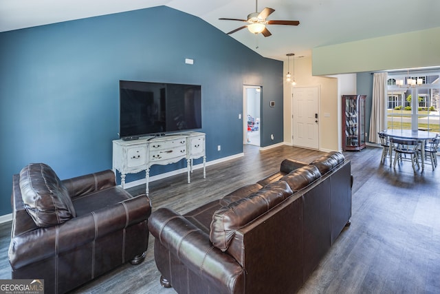 104 Johansen Way, Kingsland, GA 31548 - living room with wood finished floors, a ceiling fan, and vaulted ceiling
