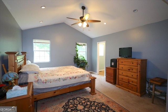 236 Hiram Sudie Rd, Dallas, GA 30157 - bedroom featuring light colored carpet, lofted ceiling, recessed lighting, a ceiling fan, and baseboards