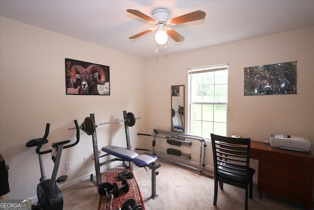 236 Hiram Sudie Rd, Dallas, GA 30157 - exercise area featuring carpet, ceiling fan, and baseboards