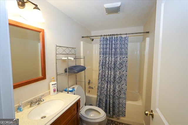 236 Hiram Sudie Rd, Dallas, GA 30157 - bathroom featuring shower / bathtub combination with curtain, toilet, and vanity