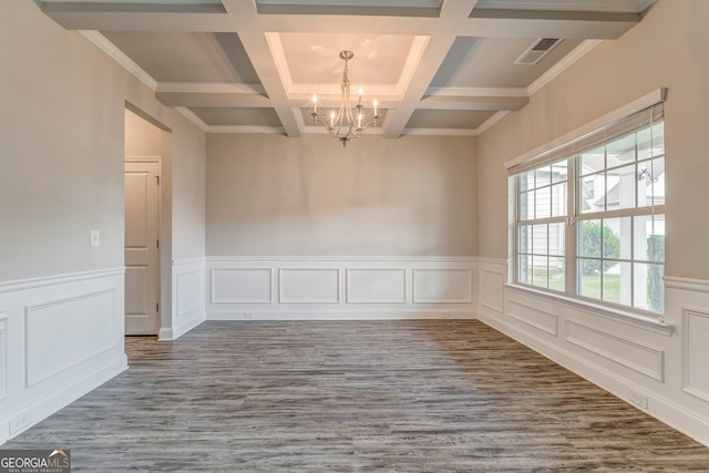 31 Blarneystone Way, Adairsville, GA 30103 - unfurnished room featuring a chandelier, wood finished floors, coffered ceiling, beamed ceiling, and a wainscoted wall