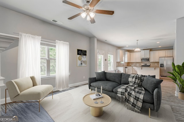 31 Blarneystone Way, Adairsville, GA 30103 - living area featuring baseboards, a ceiling fan, and recessed lighting