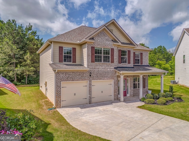 31 Blarneystone Way, Adairsville, GA 30103 - view of front facade featuring a garage, concrete driveway, brick siding, a front lawn, and covered porch