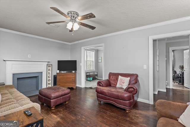1055 Wrens Hwy, Thomson, GA 30824 - living room with a ceiling fan, wood finished floors, crown molding, baseboards, and a fireplace