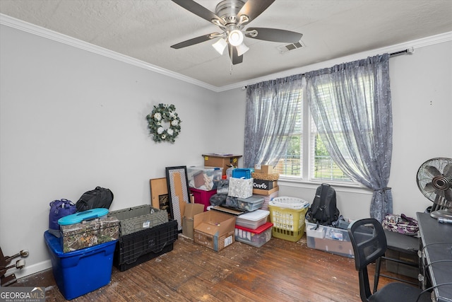 1055 Wrens Hwy, Thomson, GA 30824 - bedroom with hardwood / wood-style flooring, ornamental molding, and a ceiling fan