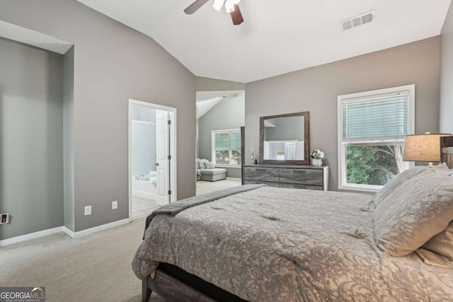 2910 Cross Creek Dr, Cumming, GA 30040 - carpeted bedroom with lofted ceiling, baseboards, and ceiling fan