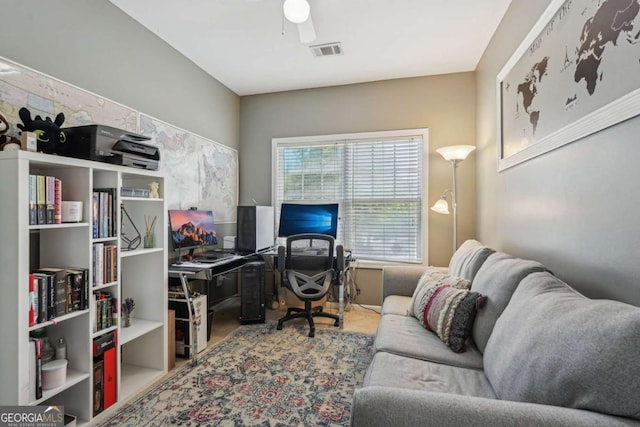 2910 Cross Creek Dr, Cumming, GA 30040 - office area with a ceiling fan