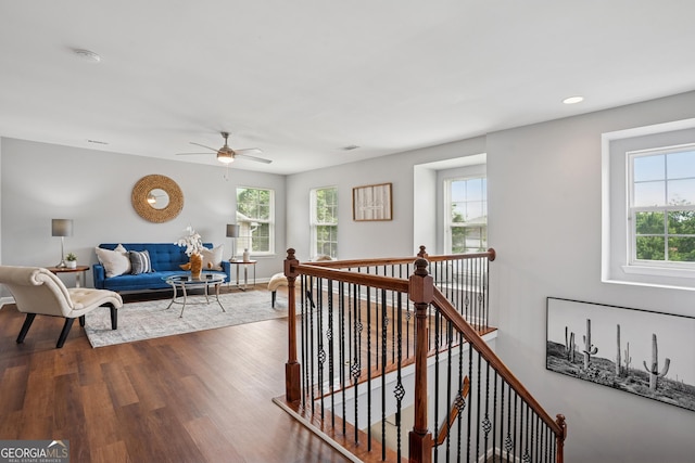 2840 Brookford Ln SW, South Fulton, GA 30331 - corridor with an upstairs landing, healthy amount of natural light, wood finished floors, baseboards, and recessed lighting