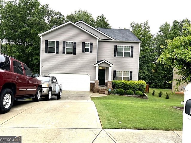 1975 Roxey Ln, Winder, GA 30680 - view of front of home featuring concrete driveway, an attached garage, a front lawn, and a shingled roof