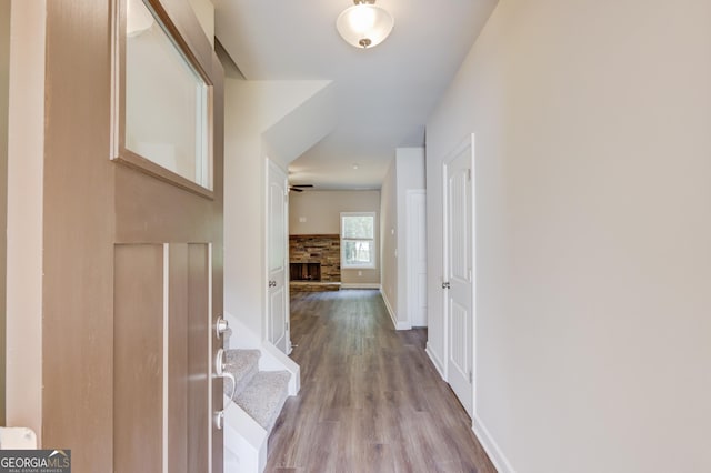 6413 River Plantation Dr, Lula, GA 30554 - hallway with wood finished floors and baseboards