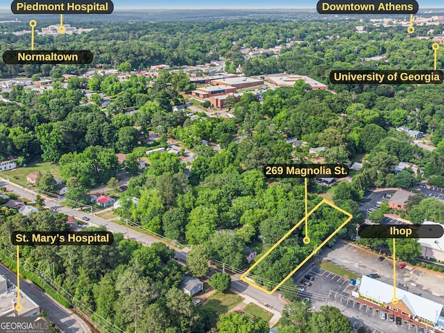 269 Magnolia St, Athens, GA 30606 - aerial view of property's location featuring property parcel outlined and a forest
