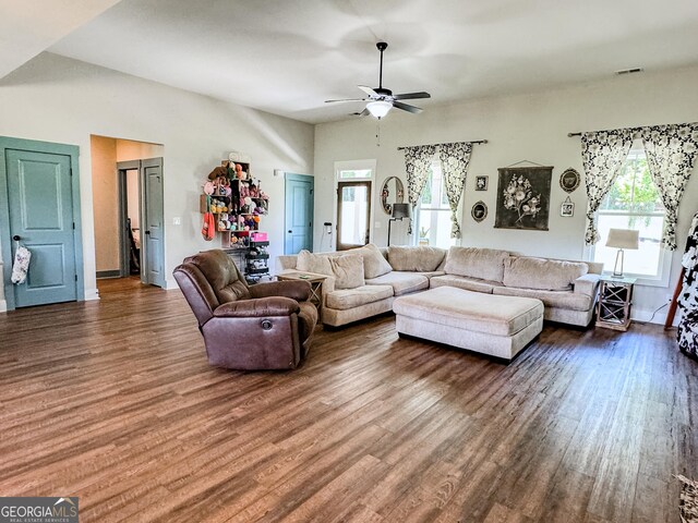 2980 Hd Atha Rd, Covington, GA 30014 - living area featuring wood finished floors and ceiling fan