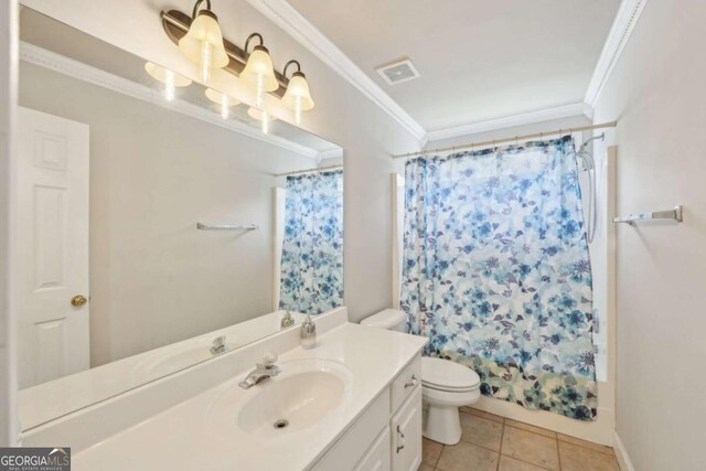 1535 Lake Dow Rd, Mcdonough, GA 30252 - bathroom featuring vanity, ornamental molding, and tile patterned floors