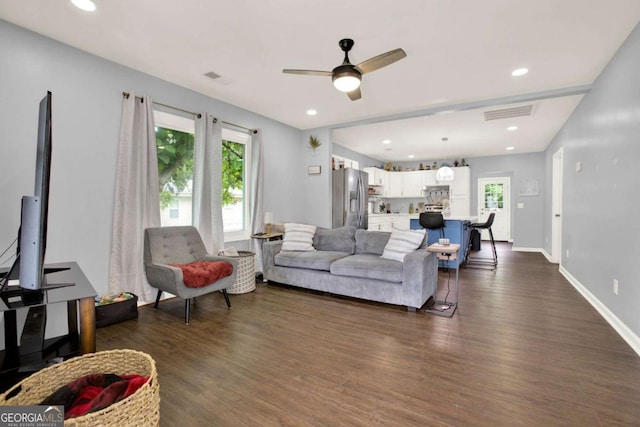 717 Morningside Dr, Dalton, GA 30721 - living room with ceiling fan, dark wood-style flooring, and recessed lighting