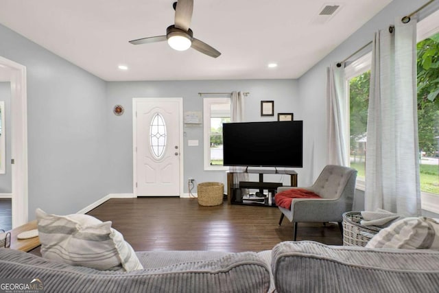 717 Morningside Dr, Dalton, GA 30721 - living room with wood finished floors, a ceiling fan, and recessed lighting
