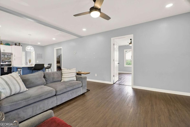717 Morningside Dr, Dalton, GA 30721 - living area with dark wood-type flooring, a ceiling fan, and recessed lighting