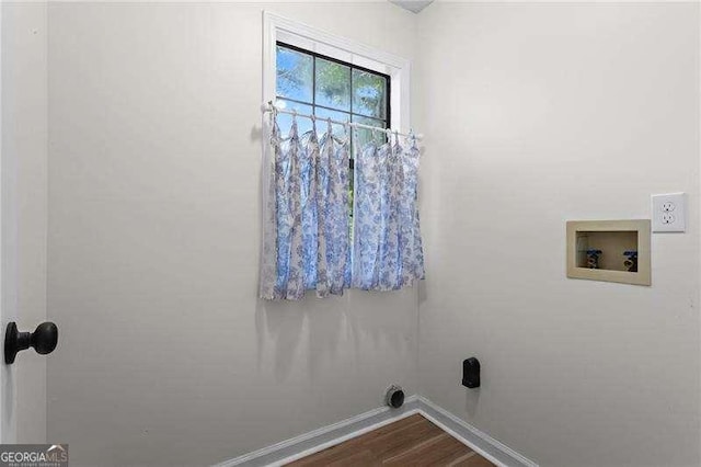 374 Dooley Rd, Dallas, GA 30132 - laundry area with baseboards, hookup for a washing machine, and dark wood-style floors