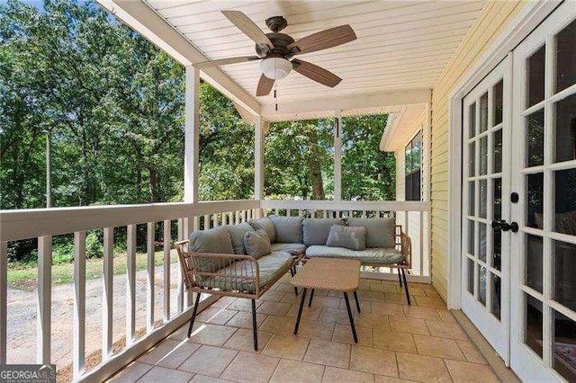 374 Dooley Rd, Dallas, GA 30132 - exterior space featuring french doors, an outdoor hangout area, and a ceiling fan