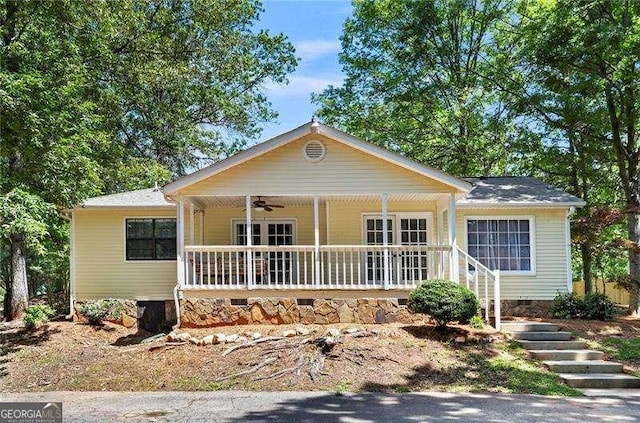 374 Dooley Rd, Dallas, GA 30132 - view of front facade featuring a porch, ceiling fan, crawl space, and stairs