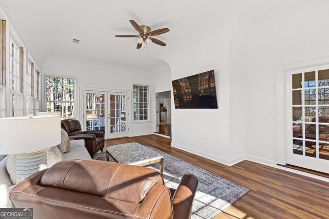 135 Mill Race Rd, Thomaston, GA 30286 - living area featuring ceiling fan, wood finished floors, and baseboards