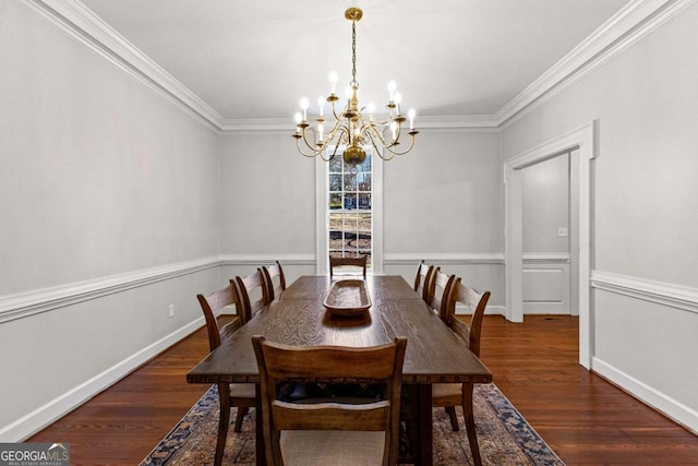 135 Mill Race Rd, Thomaston, GA 30286 - dining area featuring a chandelier, crown molding, wood finished floors, and baseboards