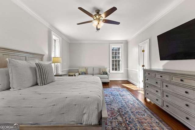 135 Mill Race Rd, Thomaston, GA 30286 - bedroom with ornamental molding, dark wood-style floors, baseboards, and ceiling fan