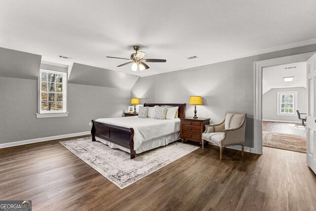 135 Mill Race Rd, Thomaston, GA 30286 - bedroom with wood finished floors, baseboards, crown molding, and ceiling fan