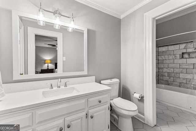 135 Mill Race Rd, Thomaston, GA 30286 - bathroom with vanity, toilet, crown molding, tile patterned floors, and  shower combination