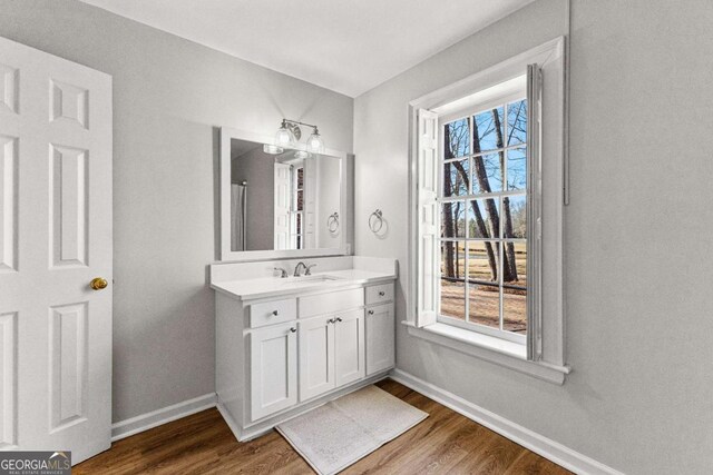 135 Mill Race Rd, Thomaston, GA 30286 - bathroom with baseboards, wood finished floors, and vanity