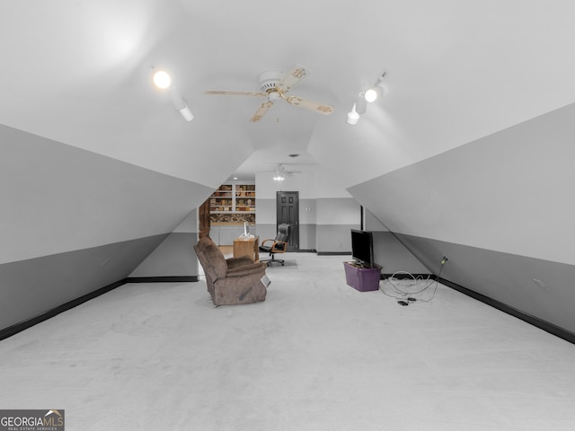 474 N Rover Rd, Williamson, GA 30292 - unfurnished room with vaulted ceiling, ceiling fan, and carpet floors