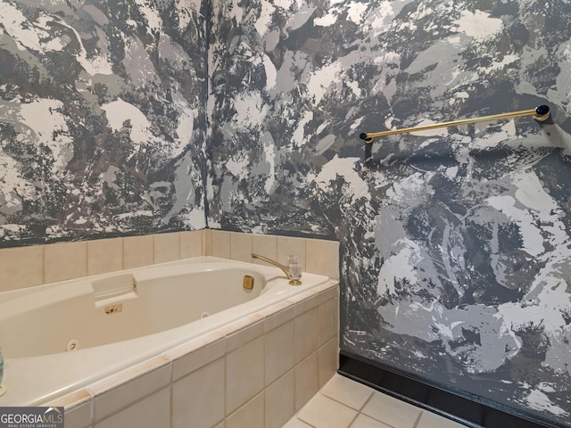 474 N Rover Rd, Williamson, GA 30292 - bathroom with wallpapered walls, a whirlpool tub, and tile patterned floors
