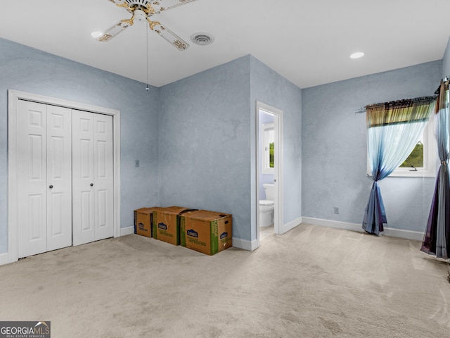 474 N Rover Rd, Williamson, GA 30292 - unfurnished bedroom featuring carpet floors, baseboards, a closet, and ceiling fan