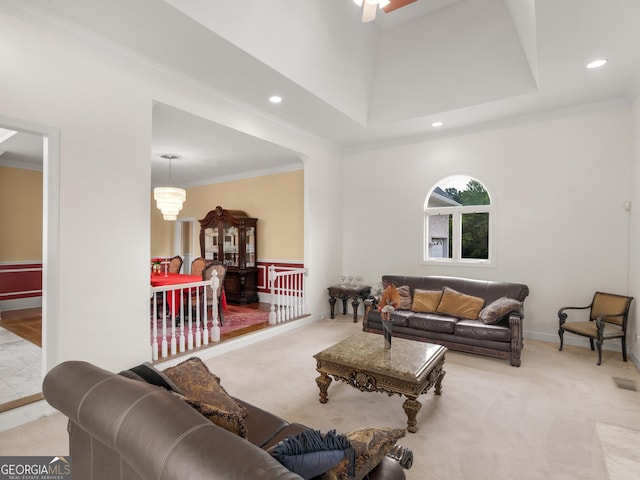 474 N Rover Rd, Williamson, GA 30292 - living area with carpet, recessed lighting, crown molding, and baseboards