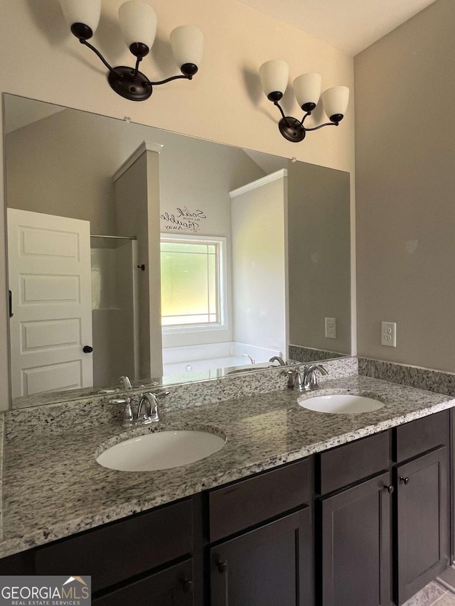 1010 Holliday Pass, Griffin, GA 30223 - bathroom with double vanity, a bath, and a shower