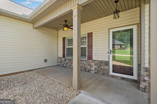 1010 Holliday Pass, Griffin, GA 30223 - property entrance featuring ceiling fan and stone siding
